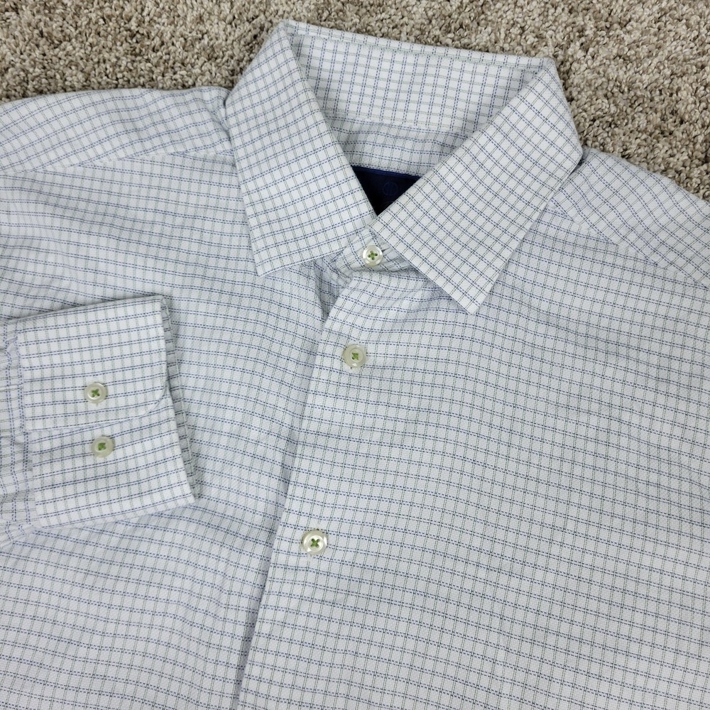 David Donahue Trim Mens 16.5-34/35 White Check Button Up Long Sleeve